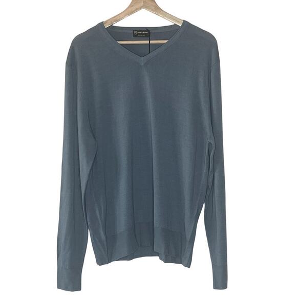 Allen Edmonds 100%‎ Merino Wool Blue V-Neck Formal Designer Sweater Men's M NWT - Picture 1 of 8